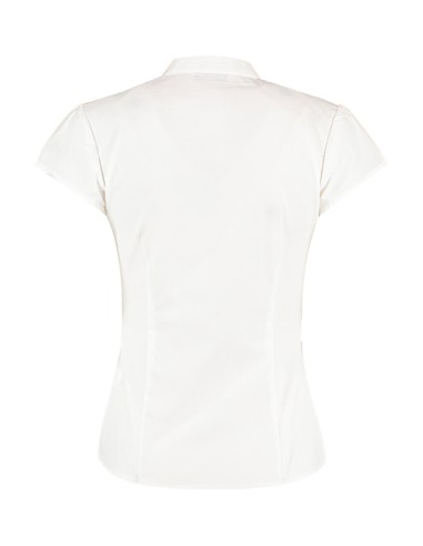 KUS-KK727-Tailored Fit Mandarin Collar Poplin Blouse Cap Sleeve
